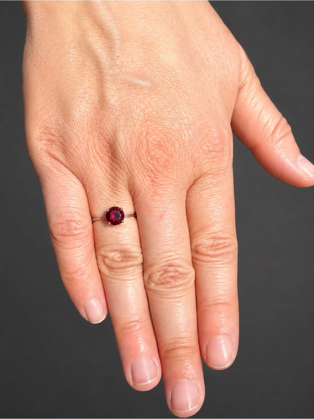 Sterling Silver Lab Created Garnet Solitaire Ring Vintage Size 7.5